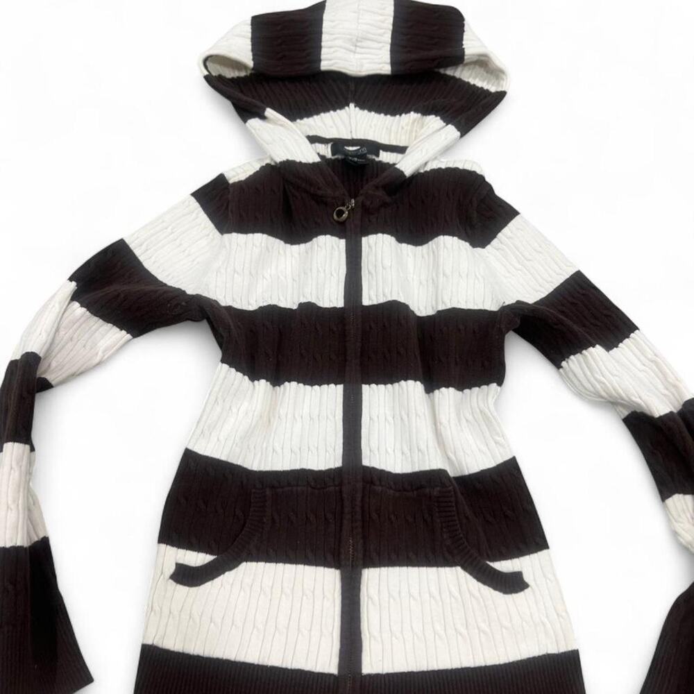 Y2K brown cream striped knit zip up